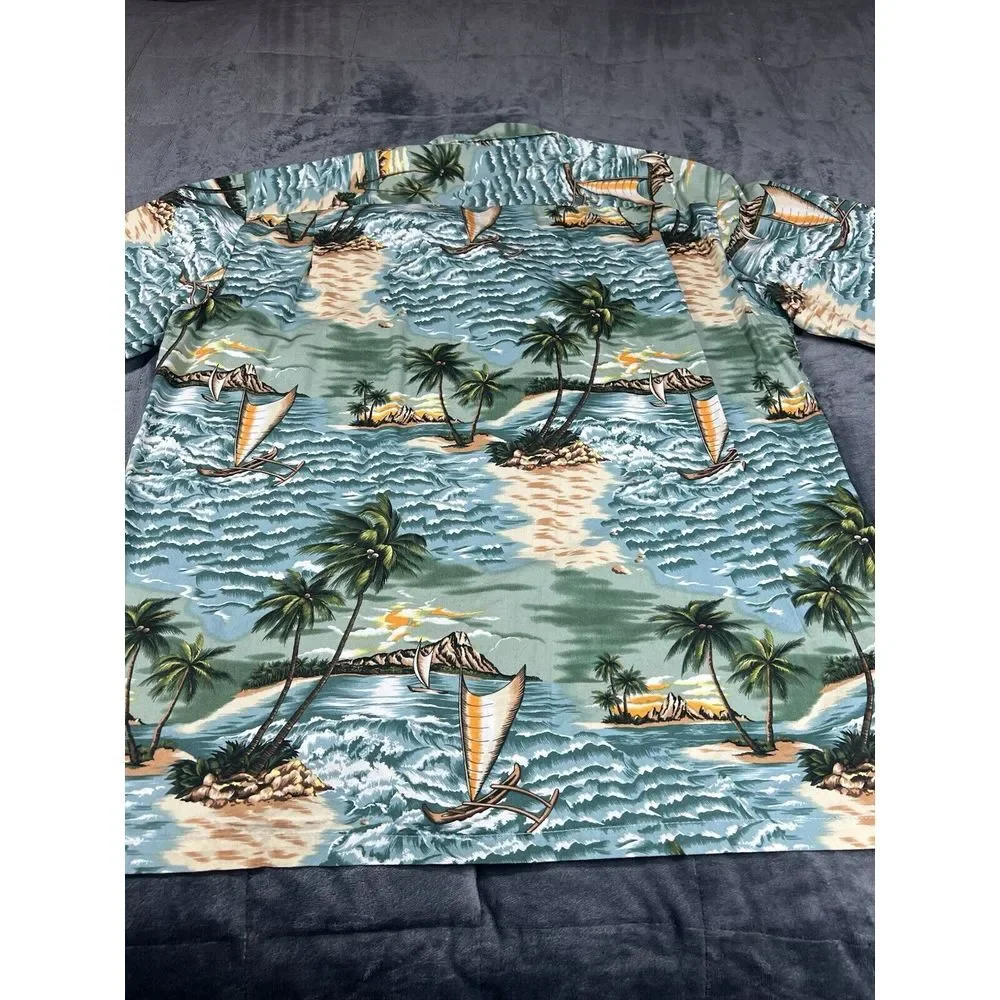 Aloha Republic Shirt Men's Green Boat Short Sleeve Collared‎ Button Down Size XL